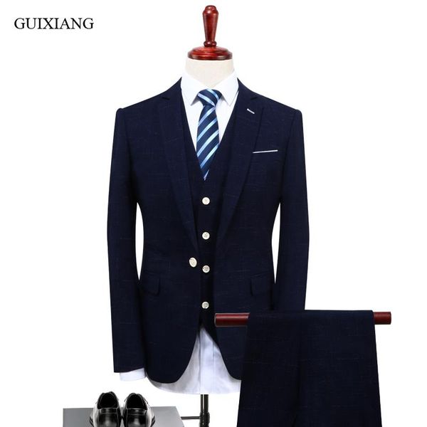 

2020 new arrival style men high-end boutique suits business casual single button slim blazers men's grid three-pieces suit s-4xl, White;black