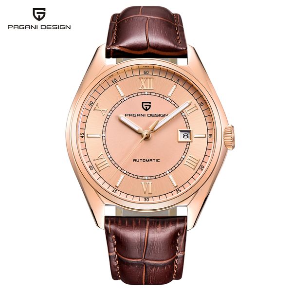 

pagani design new men mechanical sport watch waterproof genuine leather brand luxury automatic business watch relogio masculino, Slivery;brown