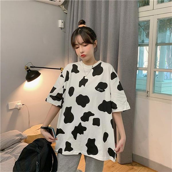 

summer fashion female t shirts o-neck short sleeve women's tee cow print women t-shirt harajuku oversize ladies tshirts, White