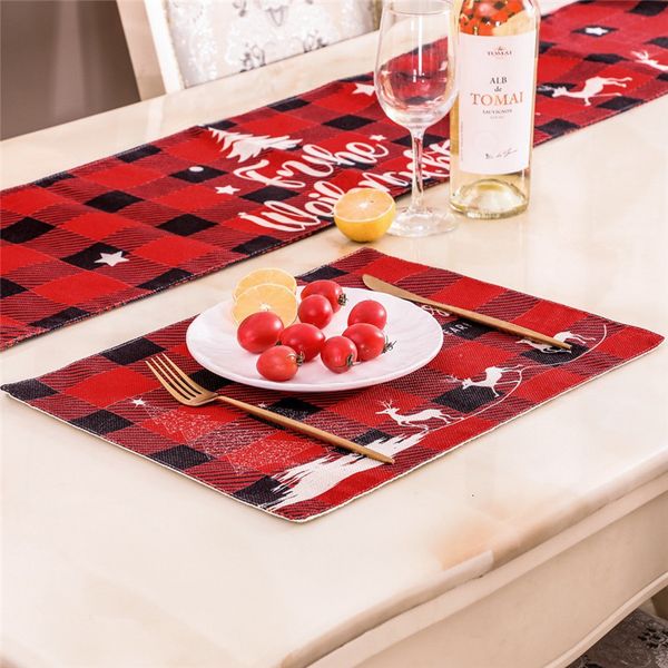 

black 30*40cm and merry red lattice linen christmas dinner placemat xmas new year table decoration