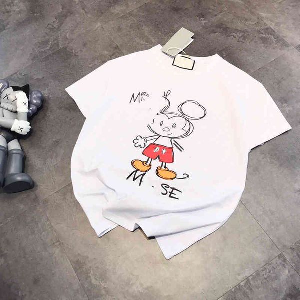 

2022 factory wholesale new summer  chest plain q print cartoon round neck short sleeve women's loose t-shirt, White