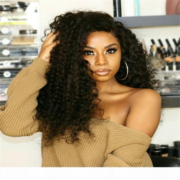 

8a curly lace front human hair wigs for black women brazilian virgin hair deep curly lace front wigs glueless full lace wigs, Black;brown