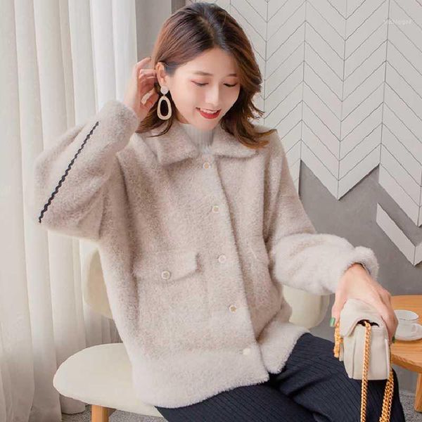 

2020 new winter women fashion woolen short coat female single breasted outwear ladies solid color jacket girls temperament, Black