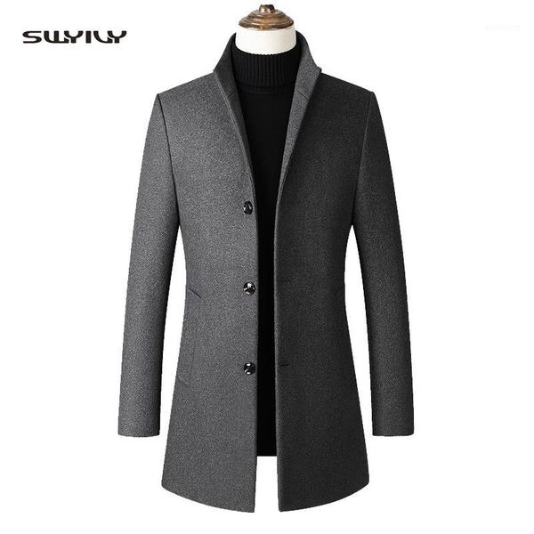 

men's woolen coat solid color stand collar single-breasted business casual windbreaker jacket wool blend fashion men's xxxxl1, Black