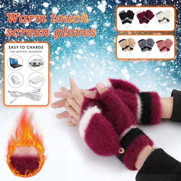 

women breathable usb heated gloves heated mitten knitted gloves knitting battery powered sports outdoor winter hunting glove c13, Blue;gray