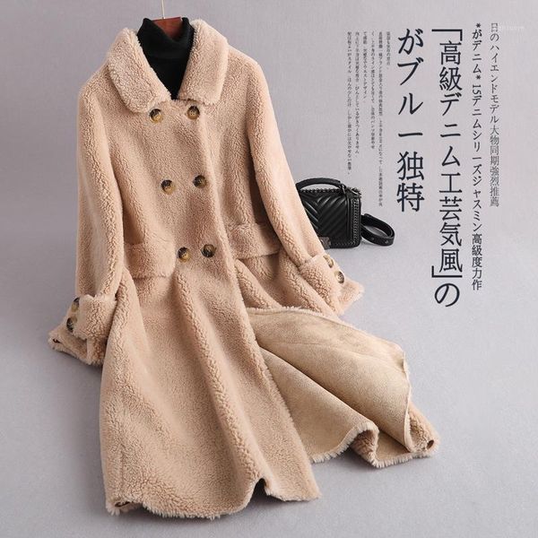 

autumn winter coat women clothes 2019 sheep shearling korean real fur coat female wool jacket vintage abrigo mujer zt46771, Black