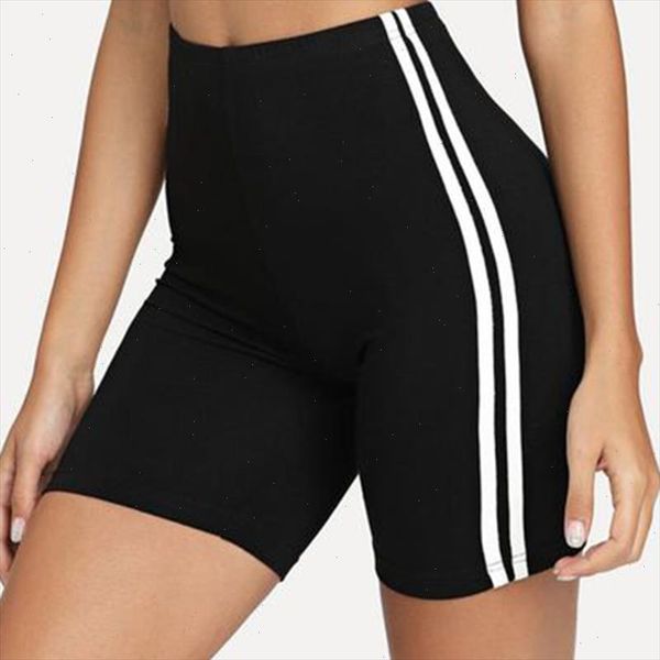 

contrast striped side cycling shorts active wear women skinny biker shorts 2021 summer fitness casual black shorts pantalones, White;black