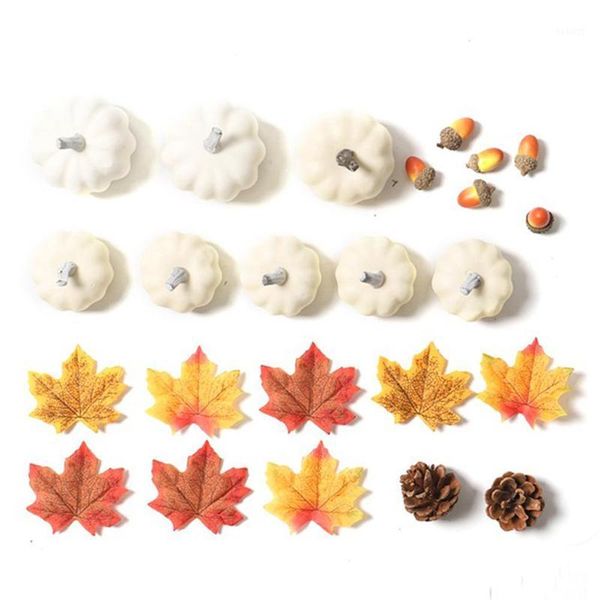 

simulated white pumpkin acorn pine cones accessories halloween autumn harvest thanksgiving home decorations1
