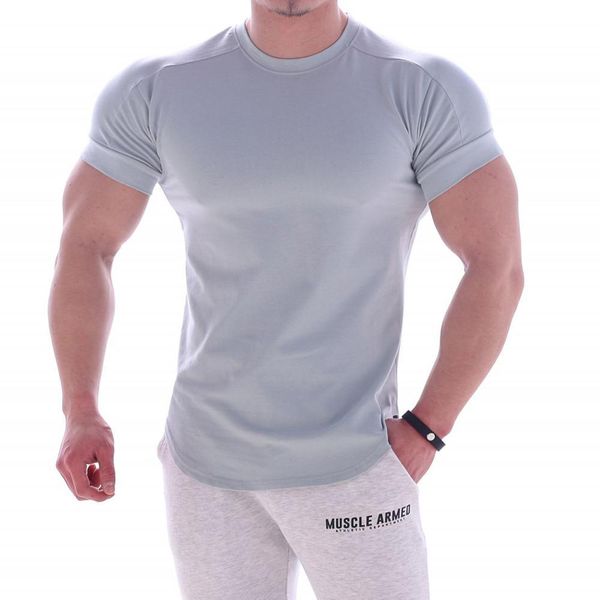 

goods in great demand2019 clothing new muscle cotton short-sleeved t-shirt men's fitness bodybuilding solid color t-shirts men tshirt, White;black