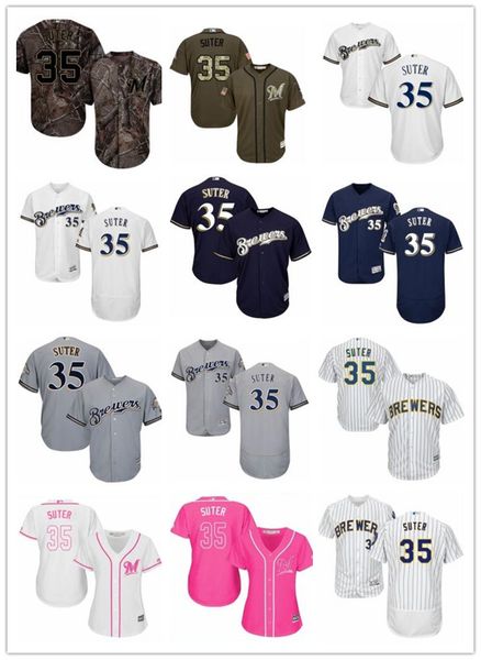 

custom milwaukee brewers leave name number 35 brent suter baseball jersey men women youth jerseys, Blue;black