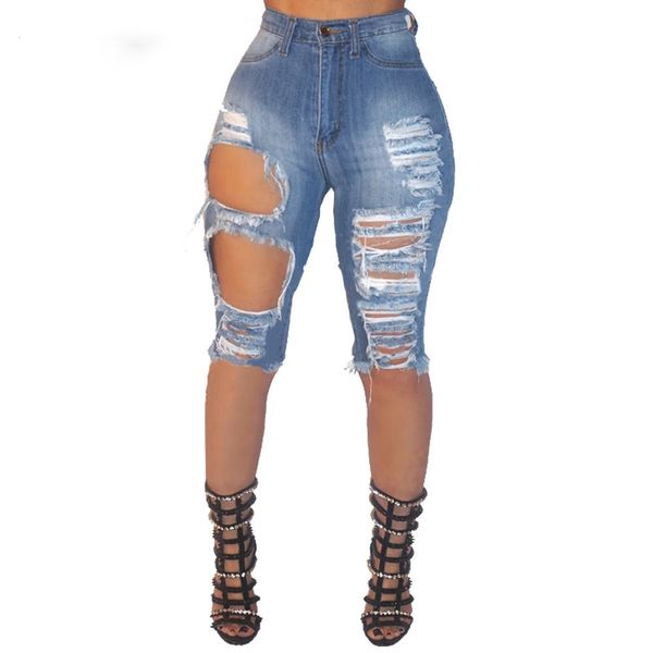 

skinny jeans with hole pocket high waist elastic jean trouser women wash distressed hollow out blue denim knee pants 5.0
