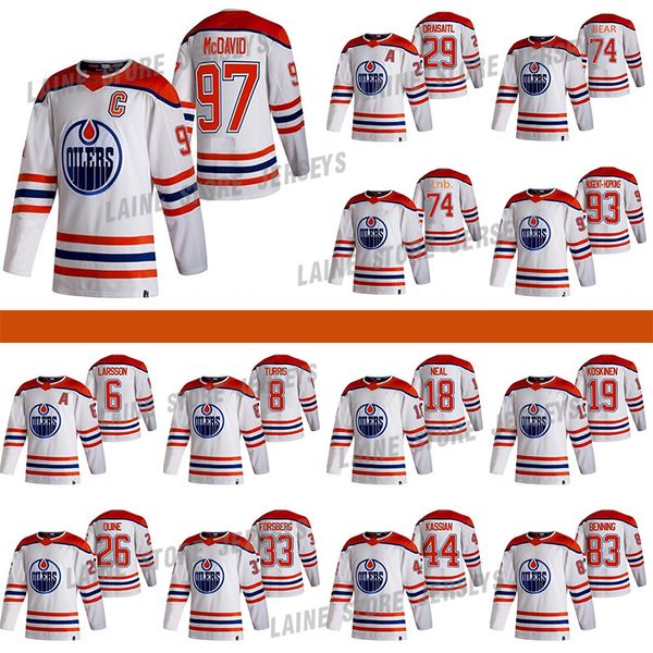 

edmonton oilers 2020-21 reverse retro jersey 97 connor mcdavid 29 leon draisaitl 74 lnb 74 ethan bear hockey jerseys, Black;red