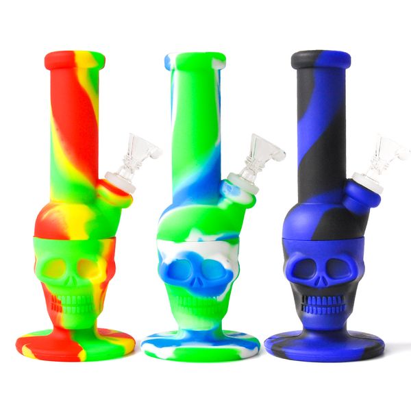 Silicone Skull Bong 8,0 pollici Altezza multicolore bong acqua accessorio per fumatori Tubi di vetro tamponare Oil Rig