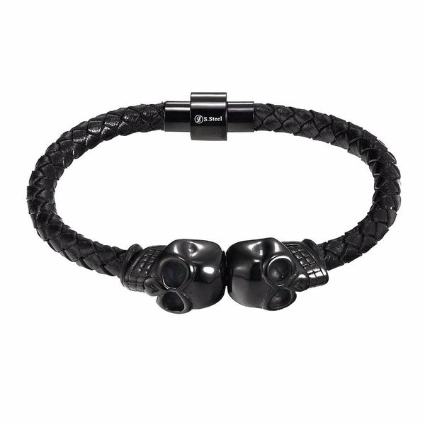 

livvy fashion jewelry 2017 punk genuine stainless steel leather bracelet for man double skull bracelet with magnetic claps wmtqgv xhlove