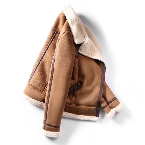Cappotto in shearling di montone sintetico da donna Nuovo Giacca in pelle scamosciata calda Cappotti di pelliccia di agnello da motociclista Giacca in pelle marrone AS30100 201020