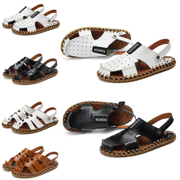 

ale non-brand men leather sandals black white brown outdoor sandy beach mens fashion spring summer sandals walking size 39-45