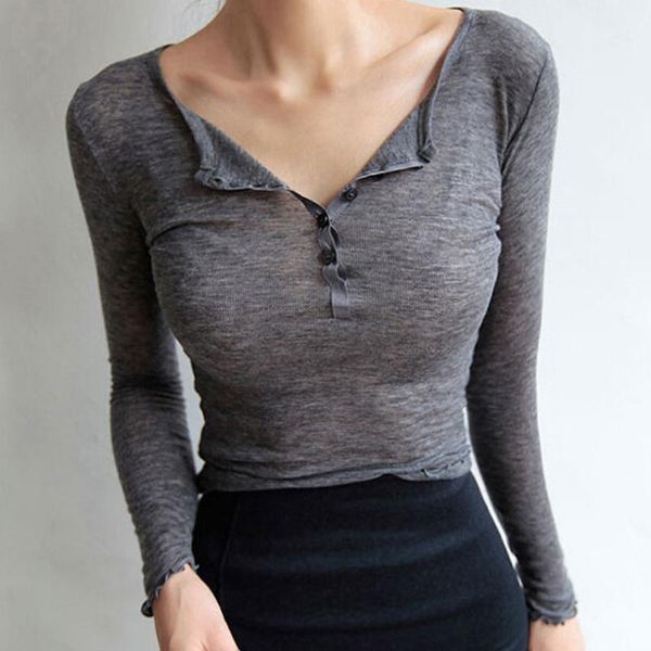 

long sleeve women tee shirt 2020 casual button t-shirt woman korean cotton slim fit basic female fall winter new, White