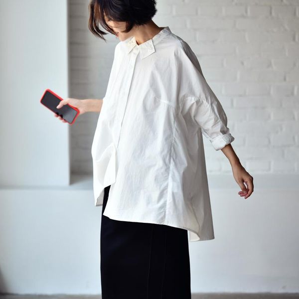 

micoco c7052c literary simplicity design fresh loose pure cotton blouse autumn, White