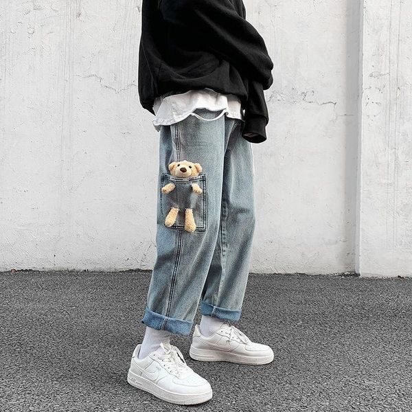 

neploha men's bear jeans 2021 spring summer new woman casual oversize denim pants man korean streetwear jeans hip hop1, Blue
