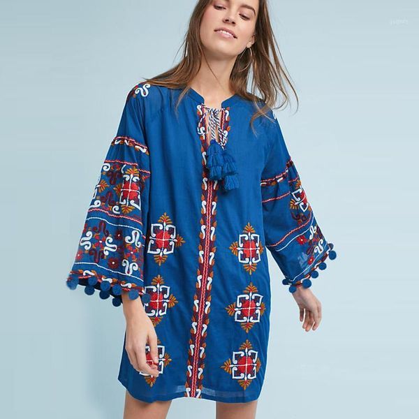 

jastie palma embroidered tunic dress v-neck casual boho chic mini dresses long sleeve spring women dress pullover styling dresse1, Black;gray