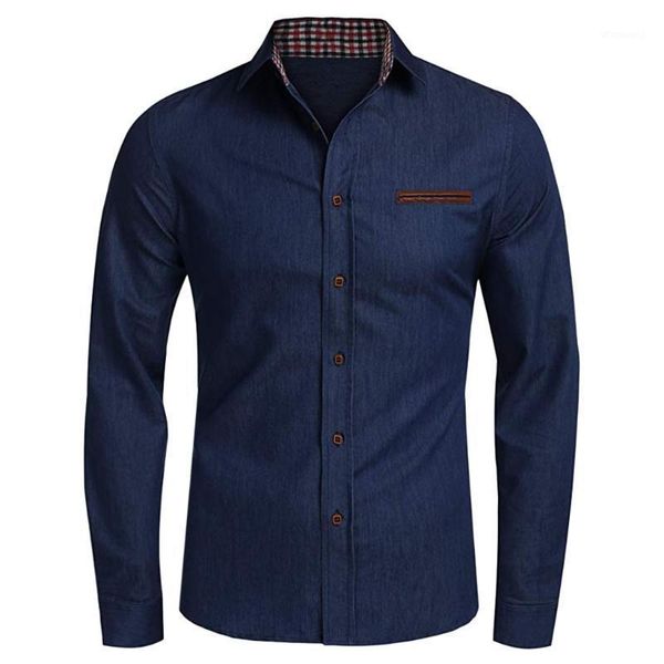

jaycosin men's blouse fashion denim shirt button men trun-down collar blouse male solid casual business polyester shirt1, Black