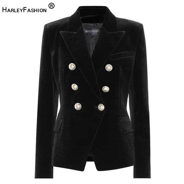 

harleyfashion design women autumn spring outerwear jackets metal buttons solid quality casual velvet blazer lj201212, White;black