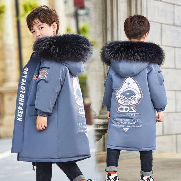 

down cotton padded jacket long 2020 new foreign style middle and large children's wear boys' winter heavy, Blue;gray