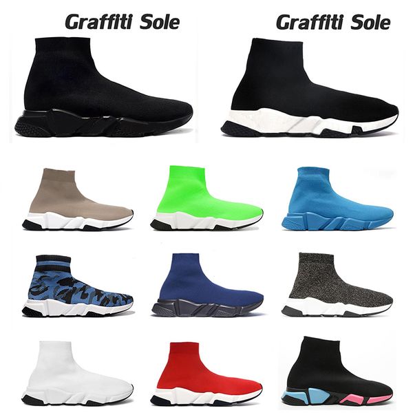 

new arrival designer casual sock shoes platform for men women graffiti sole tripler Ã©toile vintage sneakers luxurys fashion socks boots, Black