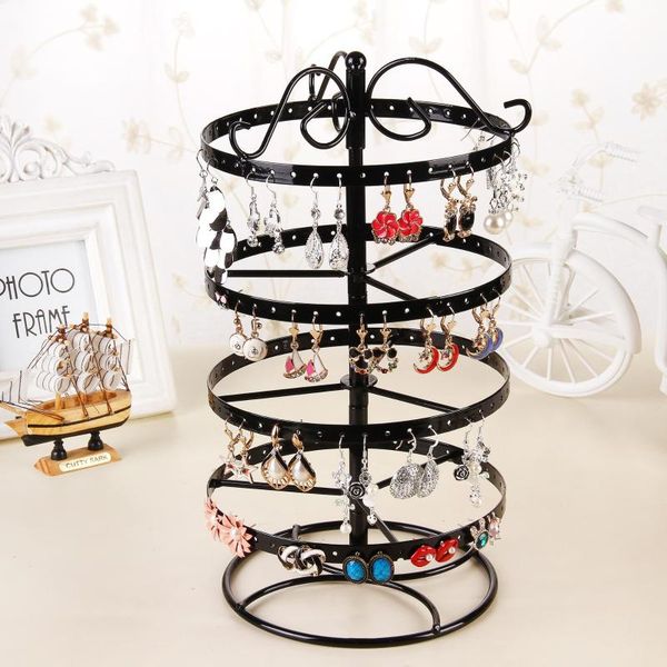 

4 tier round rotating alloy earrings jewelry holder stand organizer display rack earrings holder ear studs jewelry stand, Pink;blue
