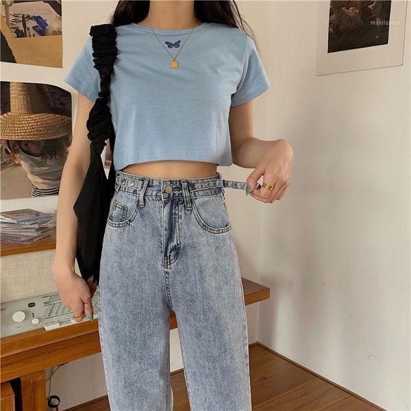 

design korean high waist straight jeans in spring 20211, Blue