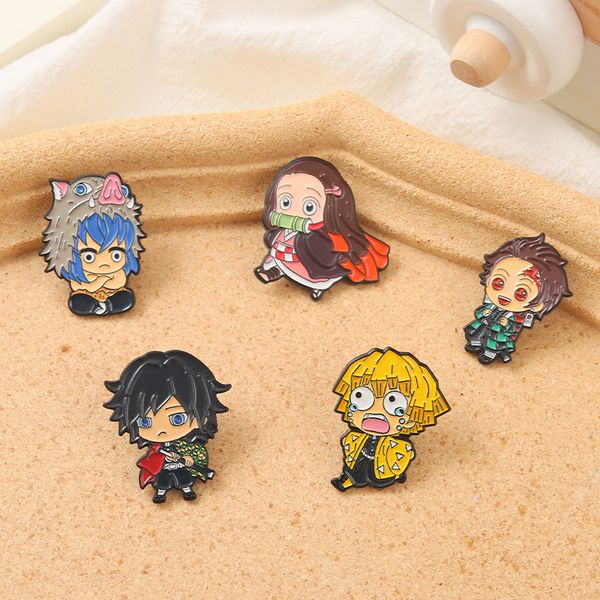 

demon slayer chibi enamel pin custom brooch tanjirou nezuko zenitsu inosuke giyuu lapel badge cartoon jewelry gift for fans, Blue