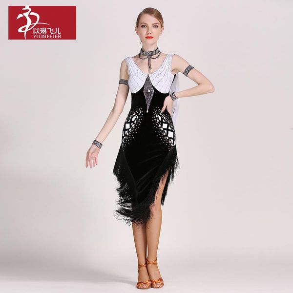 

stage wear latin dance clothing dress fringe, Black;red