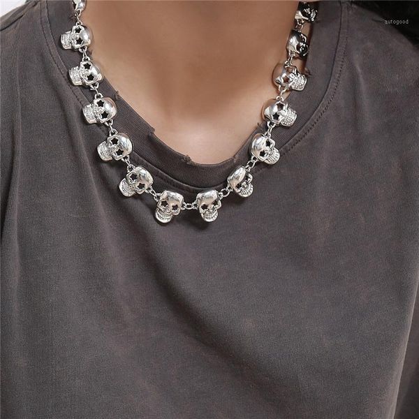 

chokers kpop hyperbole emo skull short chain gothic metal punk choker necklace for women men egirl halloween vampire jewerly 2021 sale1, Golden;silver