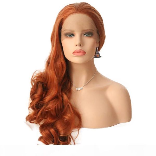 

orange synthetic lace front wig part heat resistant fiber hair glueless hand tied orange color synthetic lacefront wigs with baby hair, Black