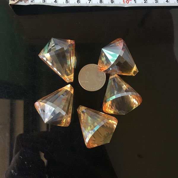 

5pc champagne 40mm suncatcher pendant tear drop faceted leaf crystal chandelier craft prism hanging ornament fengshui xms h jllagp