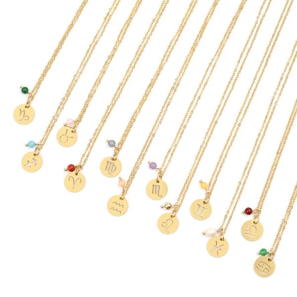 

trendy star zodiac sign 12 constellation pendant necklaces for women men capricorn leo scorpio stainless steel necklace, Silver