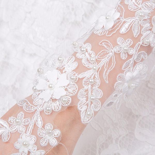 

white lace pearl long style bridal gloves wedding accessories wholesale gants mariage femme pretty gelin eldiveni h jllech
