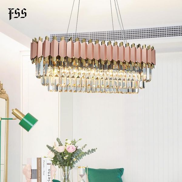 

fss modern crystal rose gold rectangle chandelier lighting for dining room bedroom round chandeliers living room light fixtures