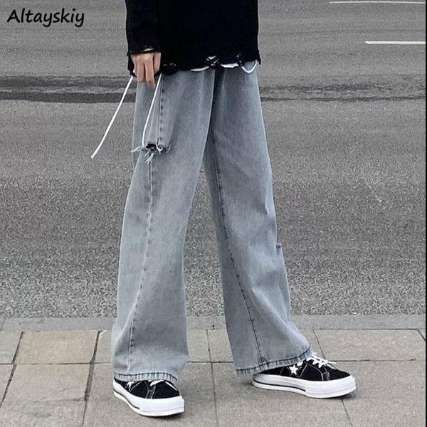 

women's jeans women korean style all-match high waist straight chic comfortable simple students streetwear leisure zipper full-length, Blue