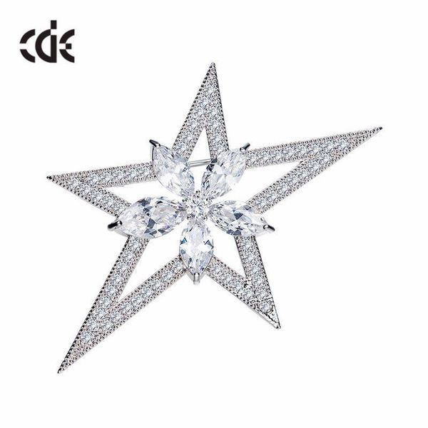 

pins, brooches cde trendy silver color star brooch pin with cubic zirconia christmas for women daily clothing accessories, Gray