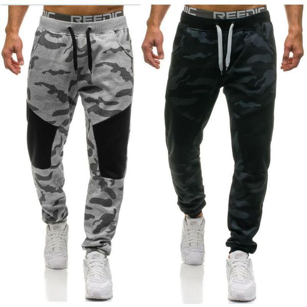 

male fashion camouflage long pants men's casual loose sport clothing drawstring sweatpants designer mens joggers trousers, Black