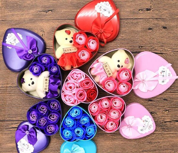 

2021 new soap flower gift box valentine's day gift valentines day decoration rose flower heart-shaped tin box ing