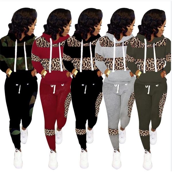 

women designs leopard printed tracksuit winter sportswear drawstring hooded hoodies legging pants two piece outfits casual clothing e122105, White