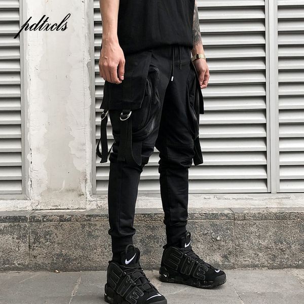 

modieuze donker stijl mannen jogger broek herfst hip hop mannelijke streetwear multi-pocket lint joggingbroek potlood broek, Black