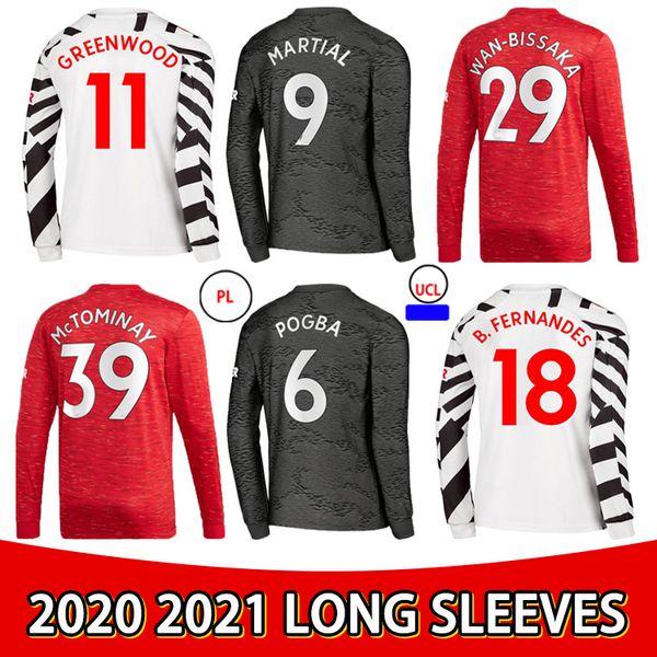 

2020 new soccer jersey b. fernandes lingard rashford greenwood mata 2021 home away high-quality men's long sleeve football shirt, Black;yellow
