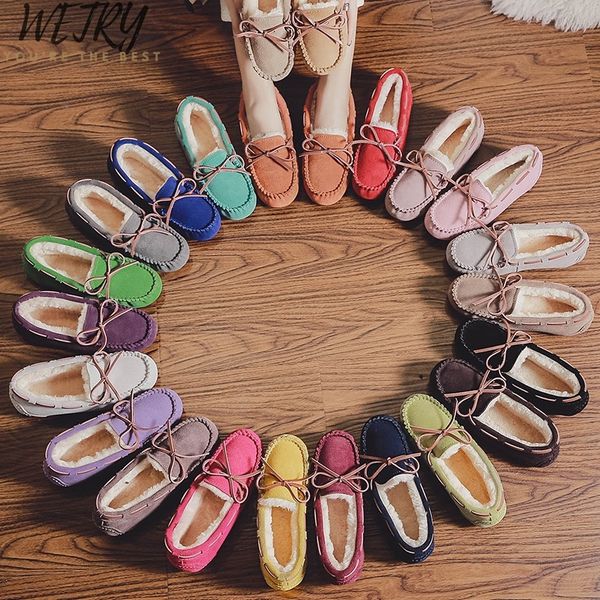 

100% genuine leather women winter warm flat shoes casual loafers slip on women's flats plush shoes moccasins lady q1215, Black;white