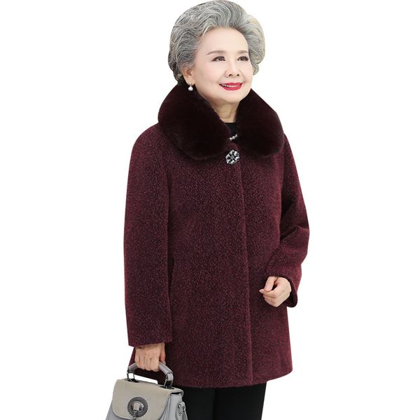

2021 new velvet water coat 60-70 fashion wool winter fur collar warm jacket grandma a1027 zid2, Black