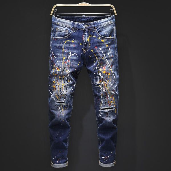 

men's 2020 luxury designer jeans tight classic diesel car square jeans rock renaissance men's jeans rock revival biker diesel men, Blue