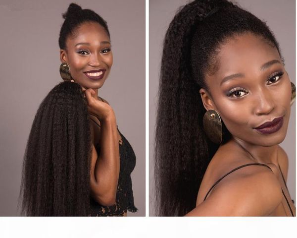 

human hair drawstring ponytail extension afro kinky straight ponytail for black women wrap drawstring ponytail hairpiece thick binding pony