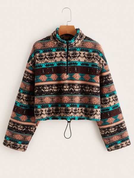 

allover print drawstring hem sweatshirt q0u8#, White;black